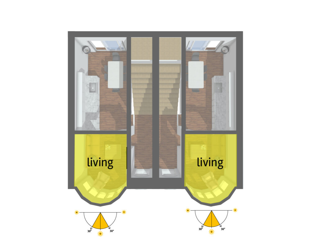 The diagram shows how bay windows can allow large amounts of natural light. This image is illustrative only to demonstrate the principle of the code